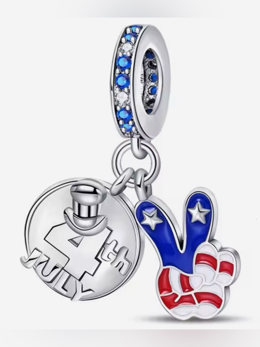 Silver, Red, White & Blue 4th of July Flag Peace Sign Dangle Charm
